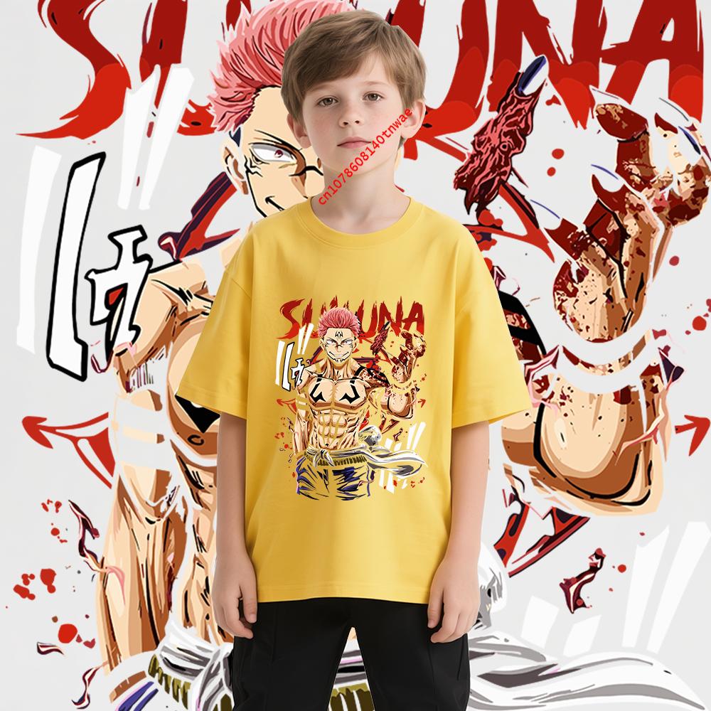 Kids Cotton Tshirt Jujutsu Kaisen Sukuna Print Anime Cartoon Top for Boys Girls 100-160cm Soft Comfortable