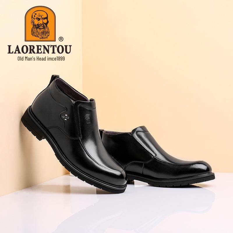 Men's Genuine Leather Slip-On Winter Shoes: Top Layer Cowhide, Warm Velvet Lining, Business Style