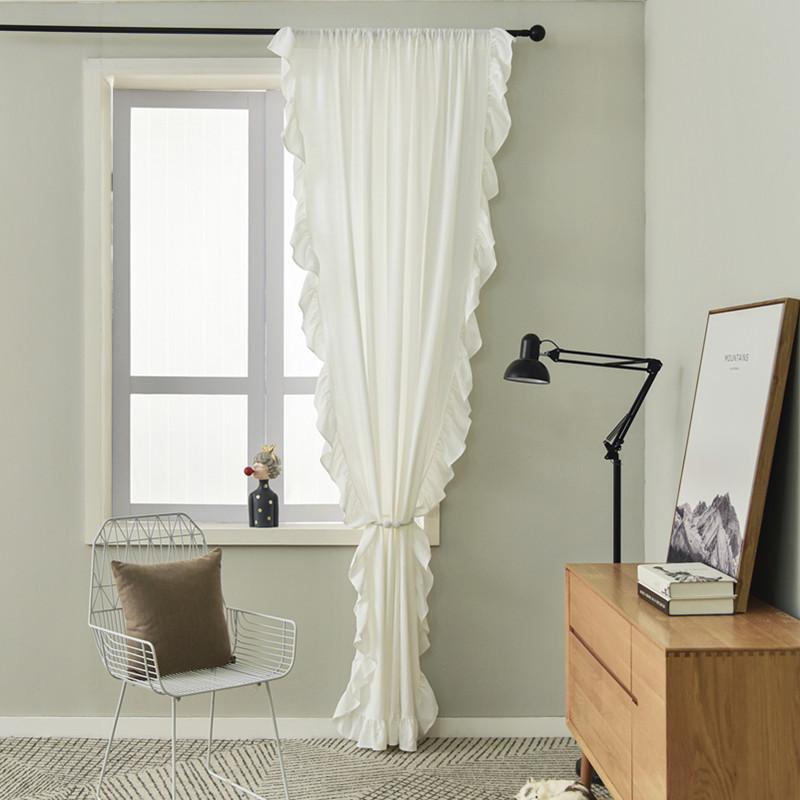 White Ruffle Curtains for Dining Rooms Cotton Linen Sheer Curtains for Living Room Semi Tulle Curtain for Windows Bedroom Canopy