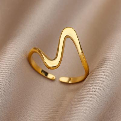 Vintage Geometric Wave Rings For Women Stainless Steel Gold Color Adjustable Rock Ring Aesthetic Wedding Jewelry Gift Bijoux