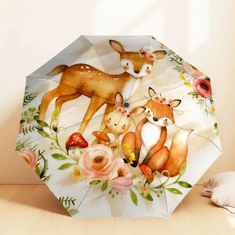 1pc Forest Animals Automatic Folding Umbrella, Heavy Duty 8 Rib Iron Frame,  Suitable for Travel, Daily Use, Birthday, Decor Gift M0104046