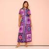 Women's Summer Vacation Style Exaggerated Fashion Printed Lace-up Cardigan Extra Long Dress Women