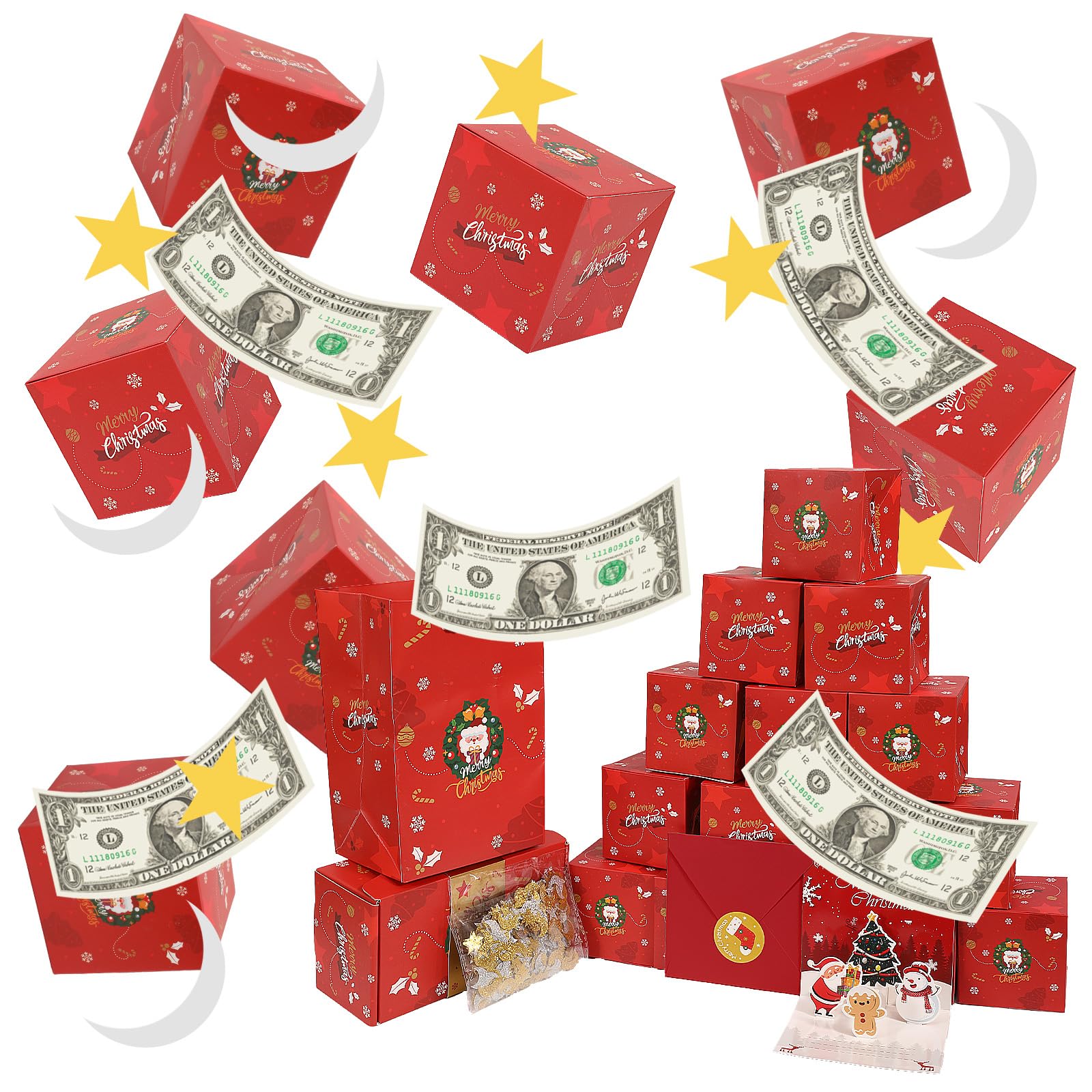 

Surprise Box Gifts 20PCS Exploding Money Boxes for Christmas Xmas Pop Up Boxes Creative Xmas Gifts for Party Birthday Decor красный