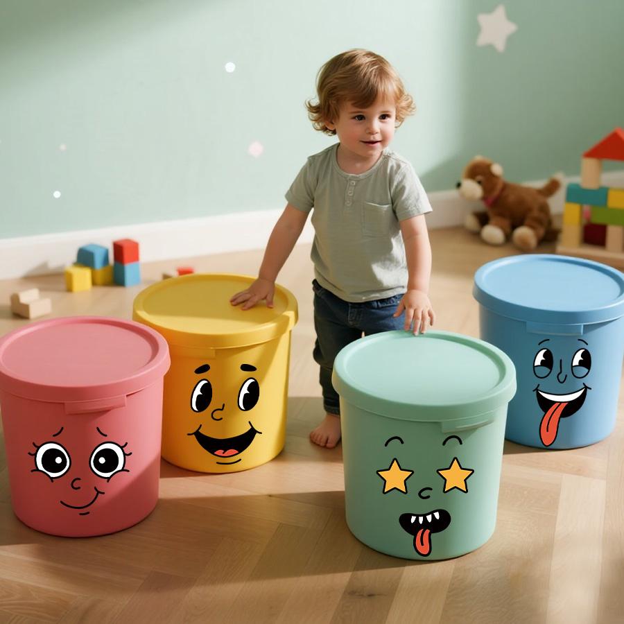 Funny Face Trash Can Stickers - 4pc Cartoon Smile Garbage Bin Decals Waterproof Vinyl Sticker Set For Kitchen Office Home Decor