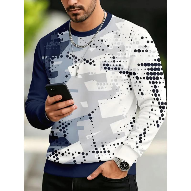 Fashion Men's Crew Neck Long Sleeve 3D Casual Color Printing Casual Long Sleeve Crew Neck T-Shirt