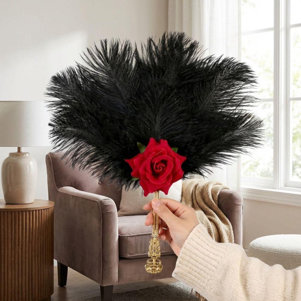 Handmade Craft Feather Rose Fan Soft Fluffy Chinese Hand Fan Fan  Party Occasions