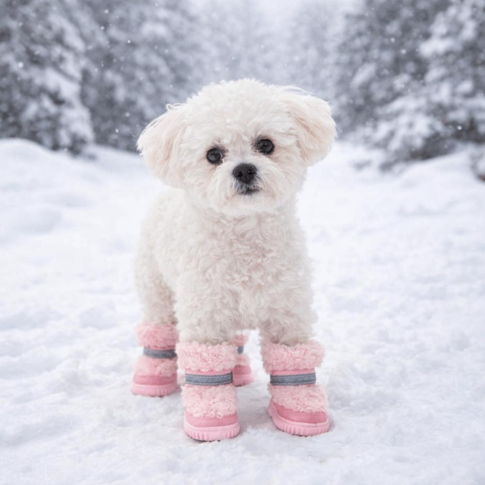 4 pcs/set Fashion Warm Dog Cotton Shoes Wear-Resistant Anti-Scratch Anti-Slip Dog Shoes Comfortable Winter Dog Boots Camping