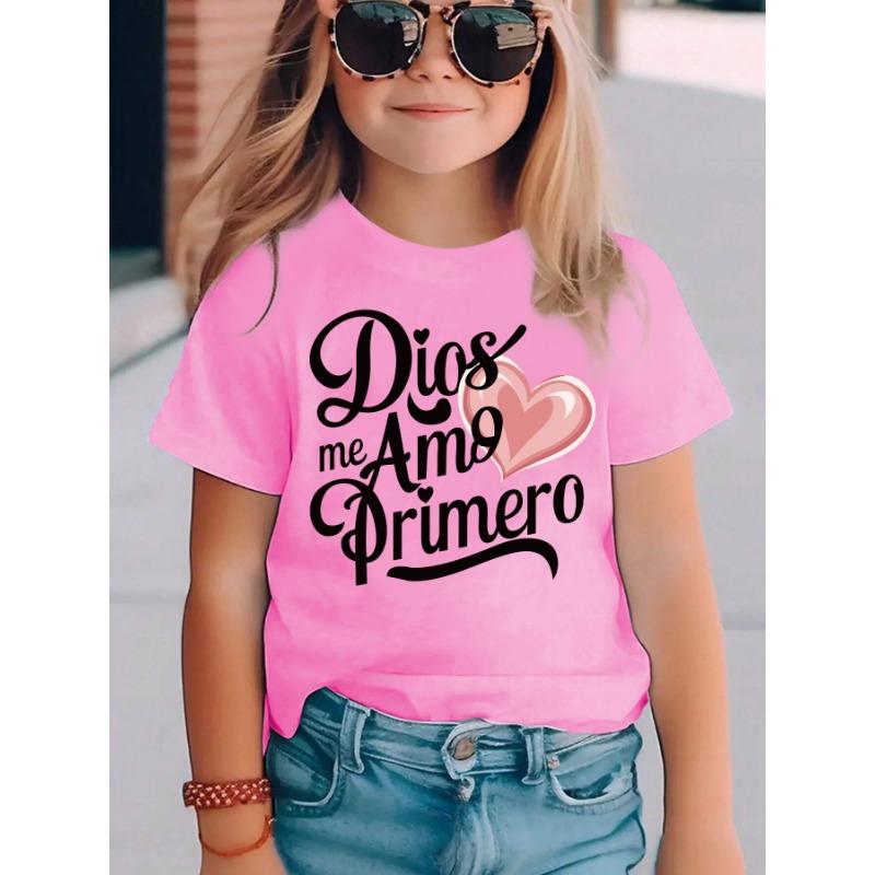 Girls' Cute Panda Climbing Tree Printed T-shirt - Soft Pink Short-sleeve Crew Neck Top, Breathable Knitted Fabric for Spring