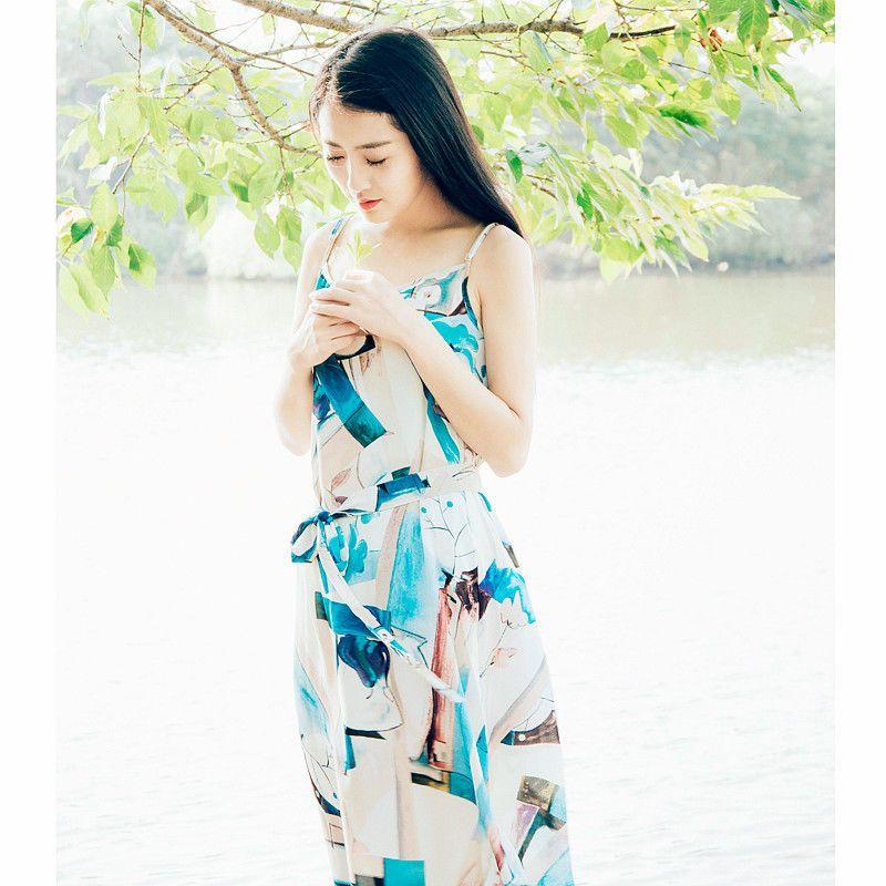 

WTEMPO женское летнее платье с лямкой на шее, свободное пляжное платье для отдыха, шифоновое платье с принтом 3XL синий