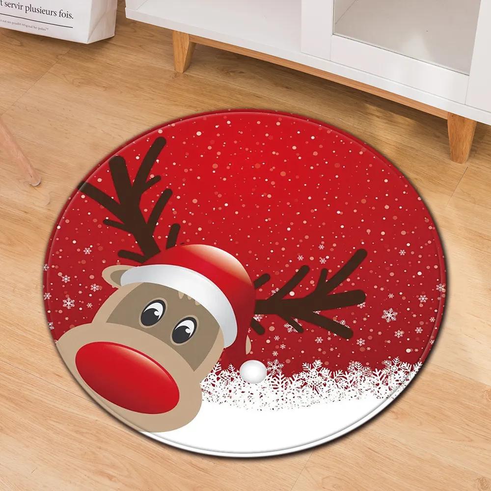 Christmas Santa Claus Pattern Round Carpet Living Room Bedroom Room Floor Decoration Carpet Home Bathroom Non-slip Floor Mat