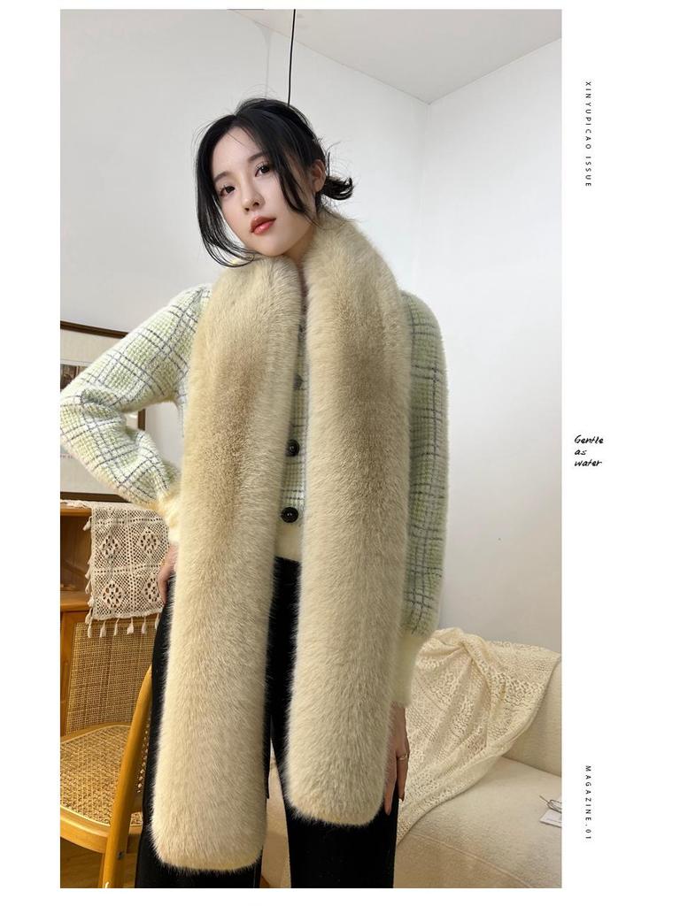 Damen Winter Kunstfell Extra Langer Schal mit Fuchsfellkragen - Plüschig Warmer Schal/Snood
