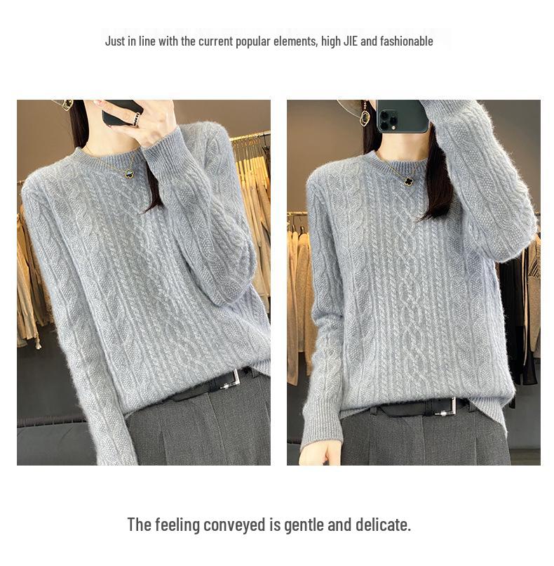 Women's Solid Color Wool Knit Sweater: Round Neck, Cashmere, Jacquard, Autumn/Winter Pullover