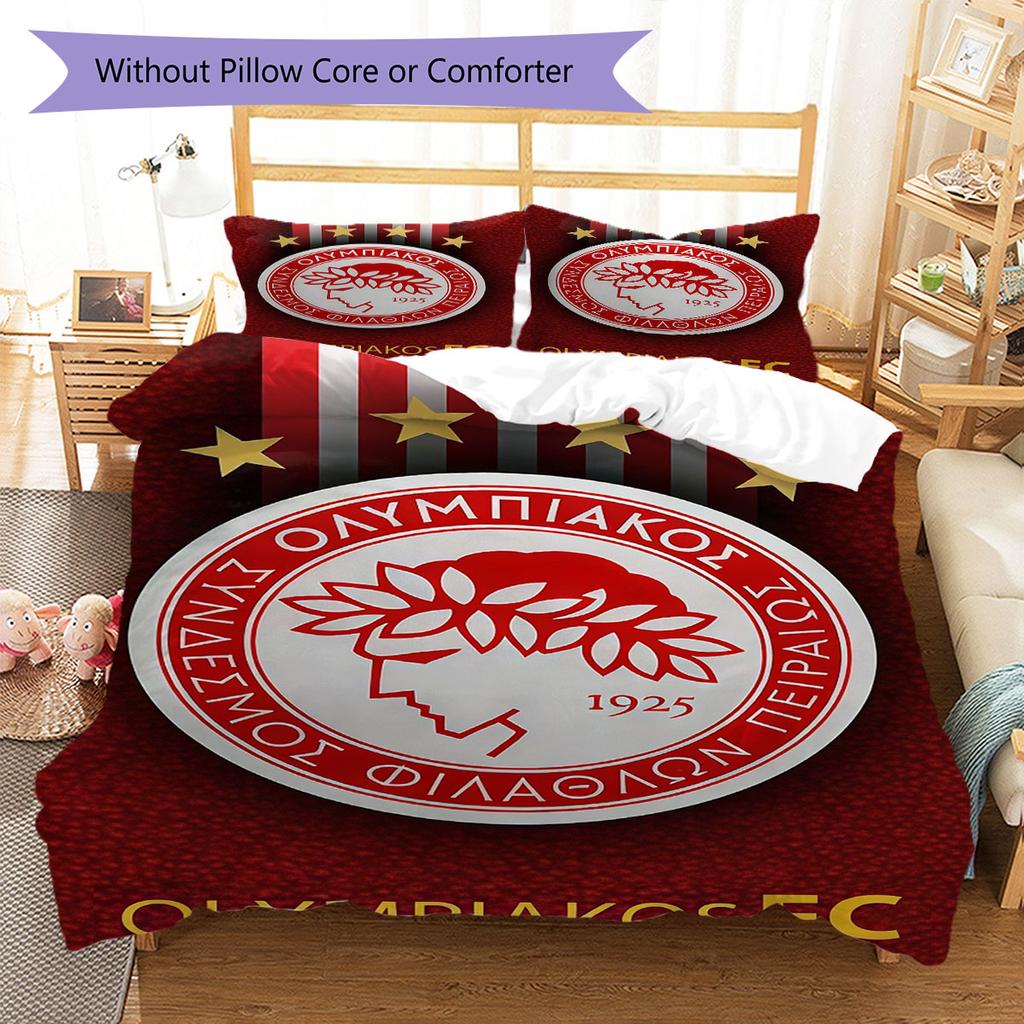 Juego de Colcha con Logo del Olympiacos Funda de Colcha Funda de Almohada Decoración del Hogar Regalo de Cumpleaños (1 * funda nórdica + 2 * fundas de almohada, sin núcleo)