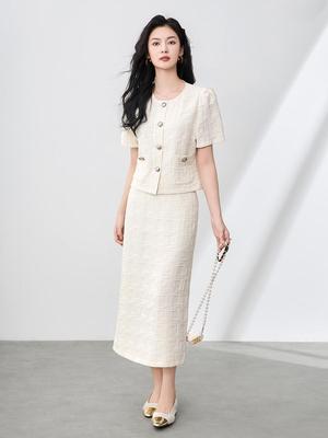 Stylish Summer Short Sleeve Top & Textured Bodycon Midi Skirt Set for Women