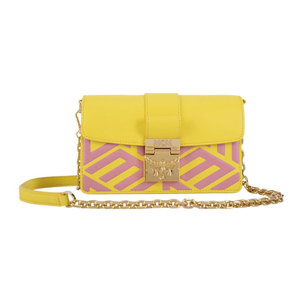 New MCM Calfskin Shoulder Bag Mini Women's Yellow Multicolor MWRCSWO03Y3001
