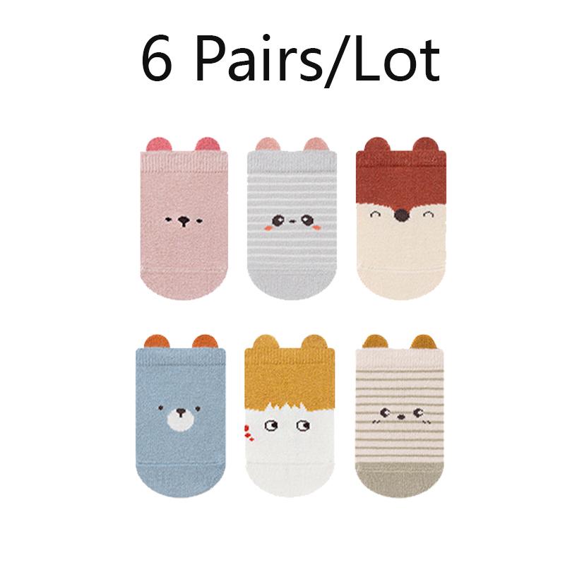 3/6 Pairs Non-Slip Baby Socks Pack Soft Cute Cartoon Newborn Socks With Ears Cotton Socks for Toddlers