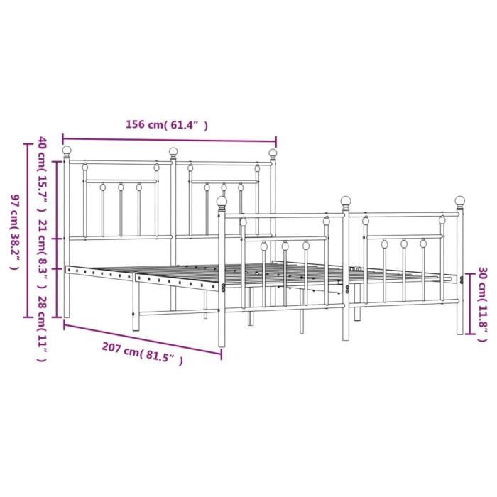 VidaXL Metal Bed Frame with Headboard-Footboard Black 150x200 Cm 353557