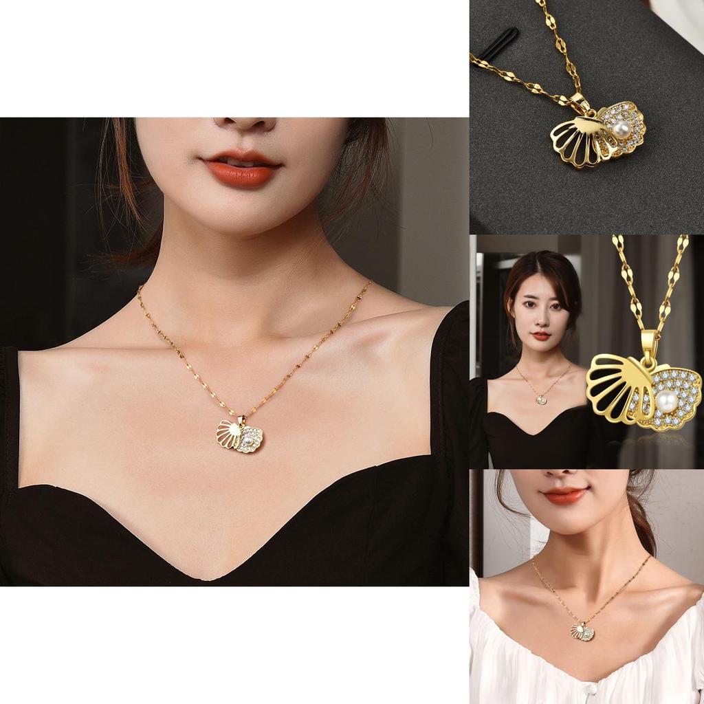 Trendy Summer Shell Pearl Choker Necklace With Unique Fan Shape And Water Wave Chain For Everyday Wear