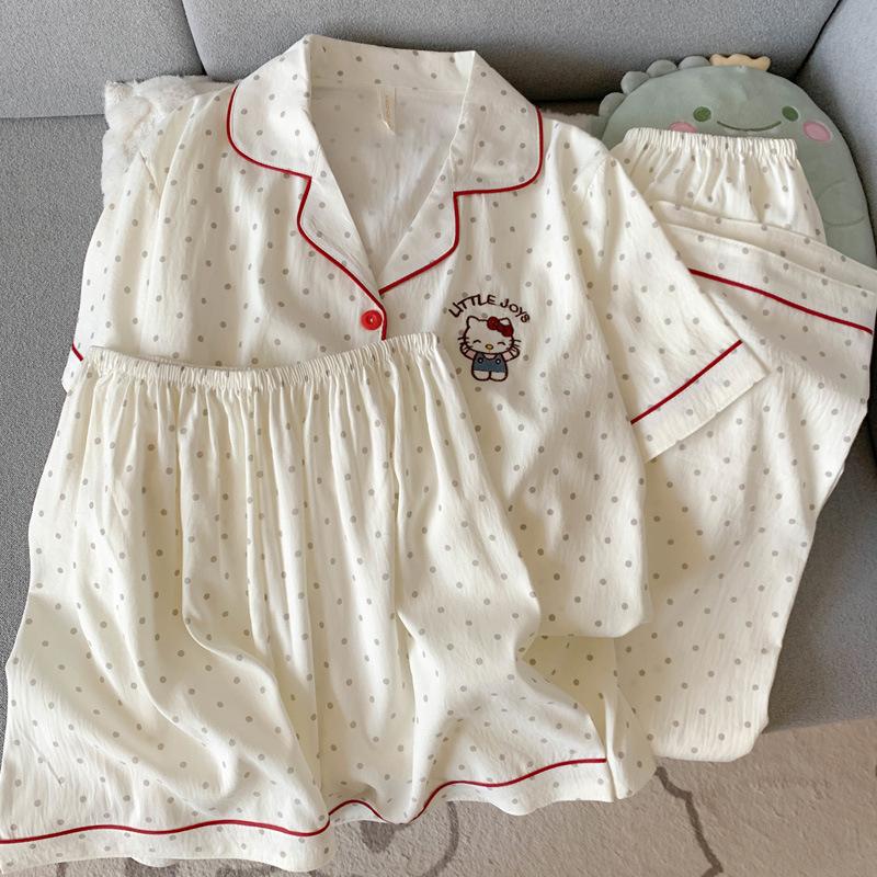 

helloKitty cloud cotton gauze pajamas women s short-sleeved spring and summer three-piece set Japanese ins cute loungewear M size [recommended 37.5-50kg]