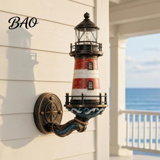 Atmosfærisk gangvegglampe Kystfyrtårnlampe, Sconce i harpiks med maritimt tema, Retro middelhavsstil Dekorativ Kreativ B&B-dekorasjon
