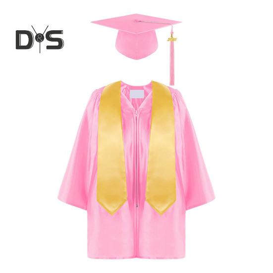 3 Pcs/Set Children Kindergarten Graduation Uniform with Tassel Hat And Shawl V Neck Calf Length Long Sleeve Zipper Closure Elementary Graduation Robe
