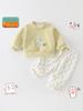 2026 Spring/Autumn Green Rabbit Polka Dot Hoodie with Lace Sweatpants for Girls - Two-Piece Set