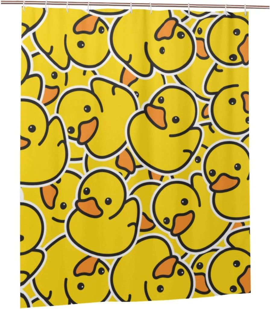 Süßer Gummi-Enten-Duschvorhang Wasserdichtes Polyestergewebe Gelbe Cartoon-Enten Badezimmervorhang Mit 12 Haken, Duschvorhänge