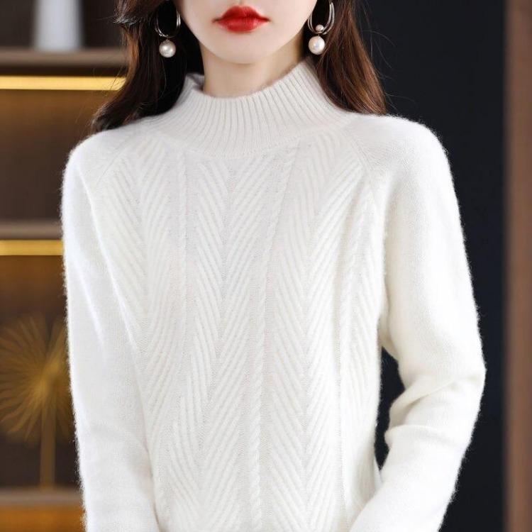 Women Casual Long Sleeve Knitted Pullover Sweater Solid Half High Collar Winter Autumn Top