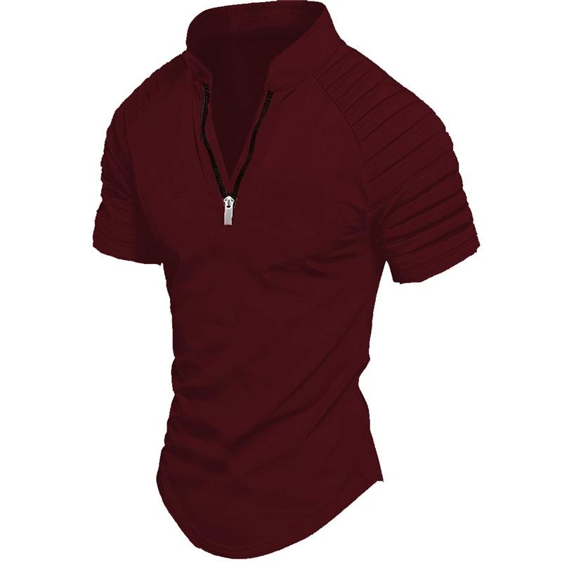 Men's POLO Shirt Spring Sports Solid Color Standing Collar Pleated Zipper Breathable Casual Summer Fashion Top Short Sleeve
