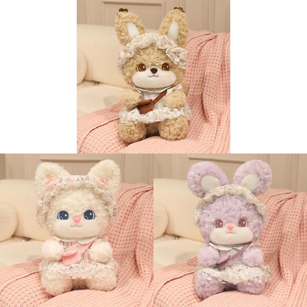 Cartoon Cat Squirrel Rabbit Plush Toy With Pp Cotton Filling For Kids Birthday Gift