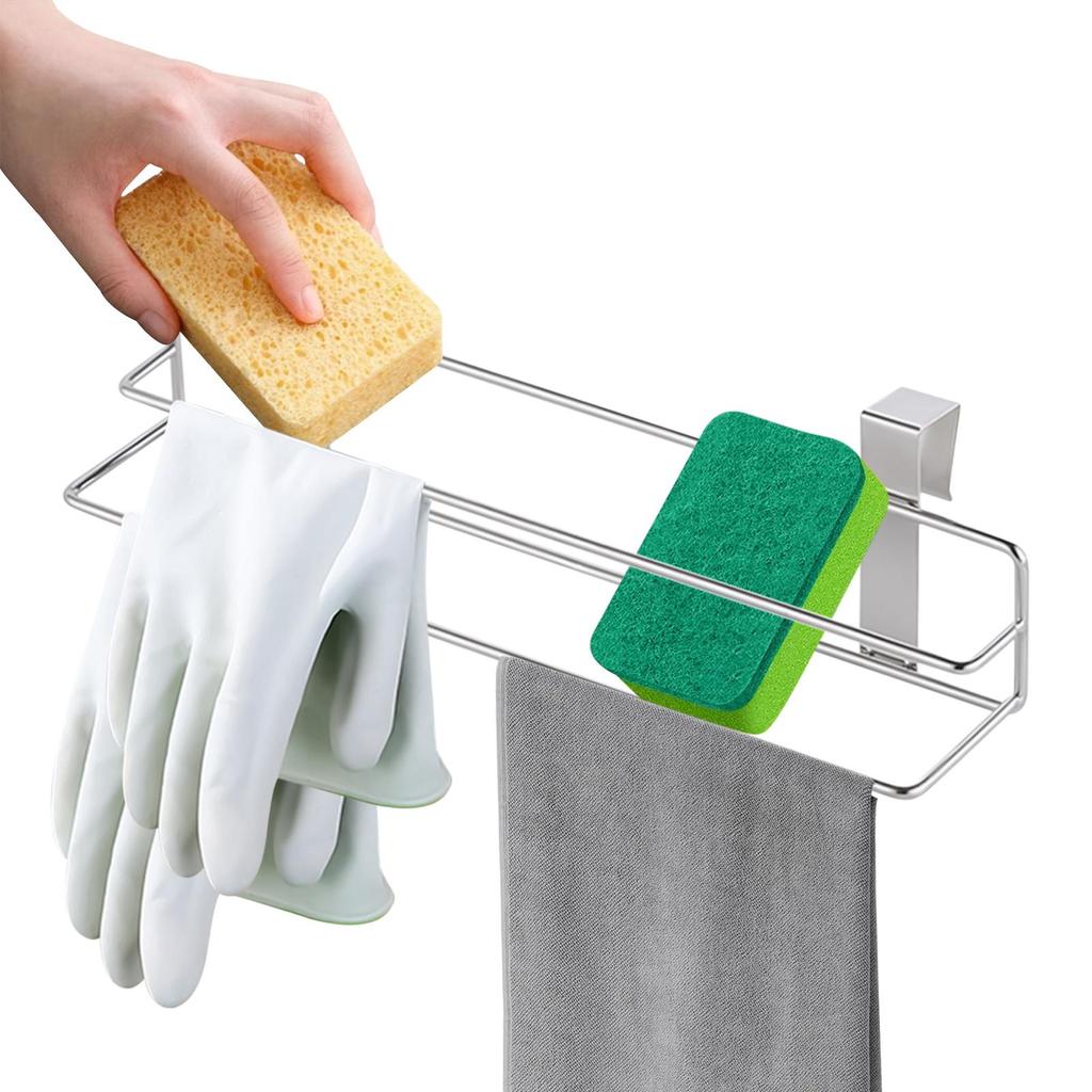 Over Door Towel Holder Stainless Steel Behind Door Towel Rack Double-Layer Storage Rod Kitchen Cloths Hanger