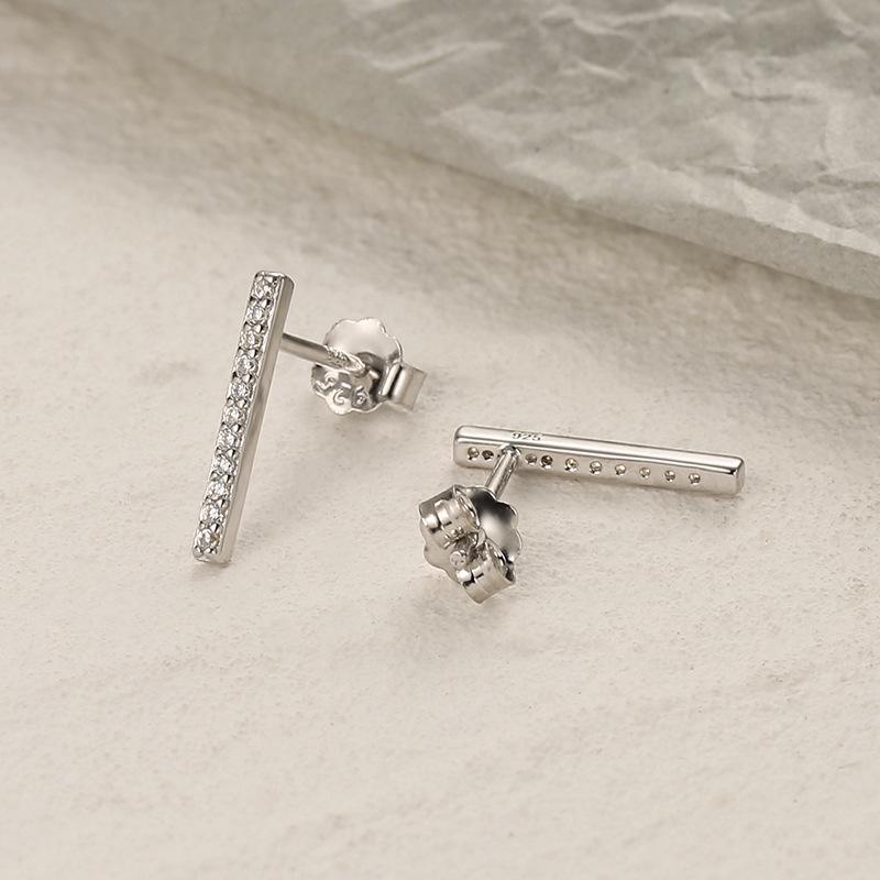 S925 Sterling Silver Zirconia Row Diamond Stud Earrings