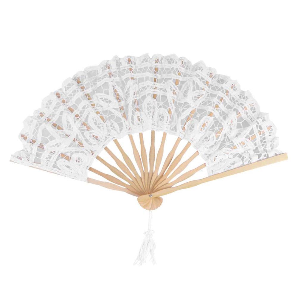 Bawełniany wachlarz ręczny, koronkowy wachlarz składany, wachlarz bambusowy w stylu vintage do tańca liniowego, na imprezy i wydarzenia