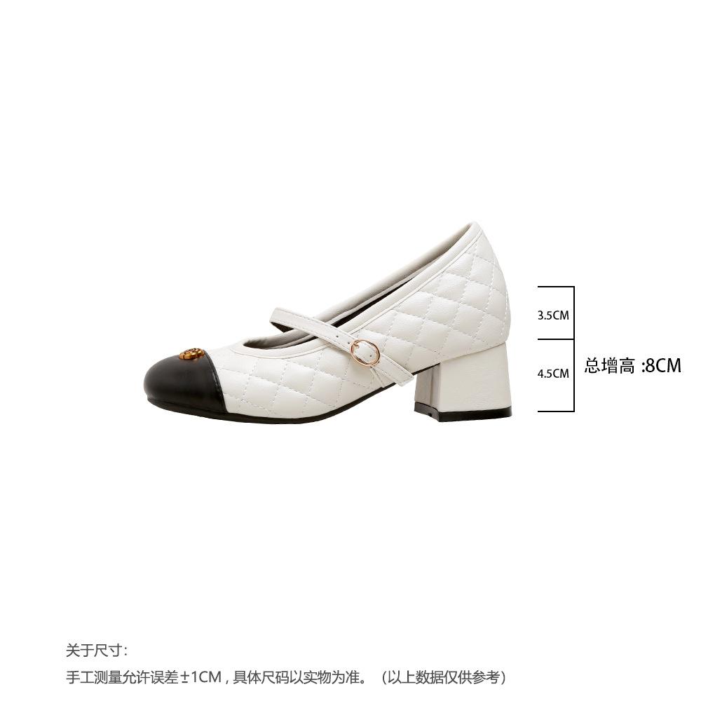 CM heightening metal camellia color matching thick heel single shoes women's new French square head rhombus Mary Jane shoes