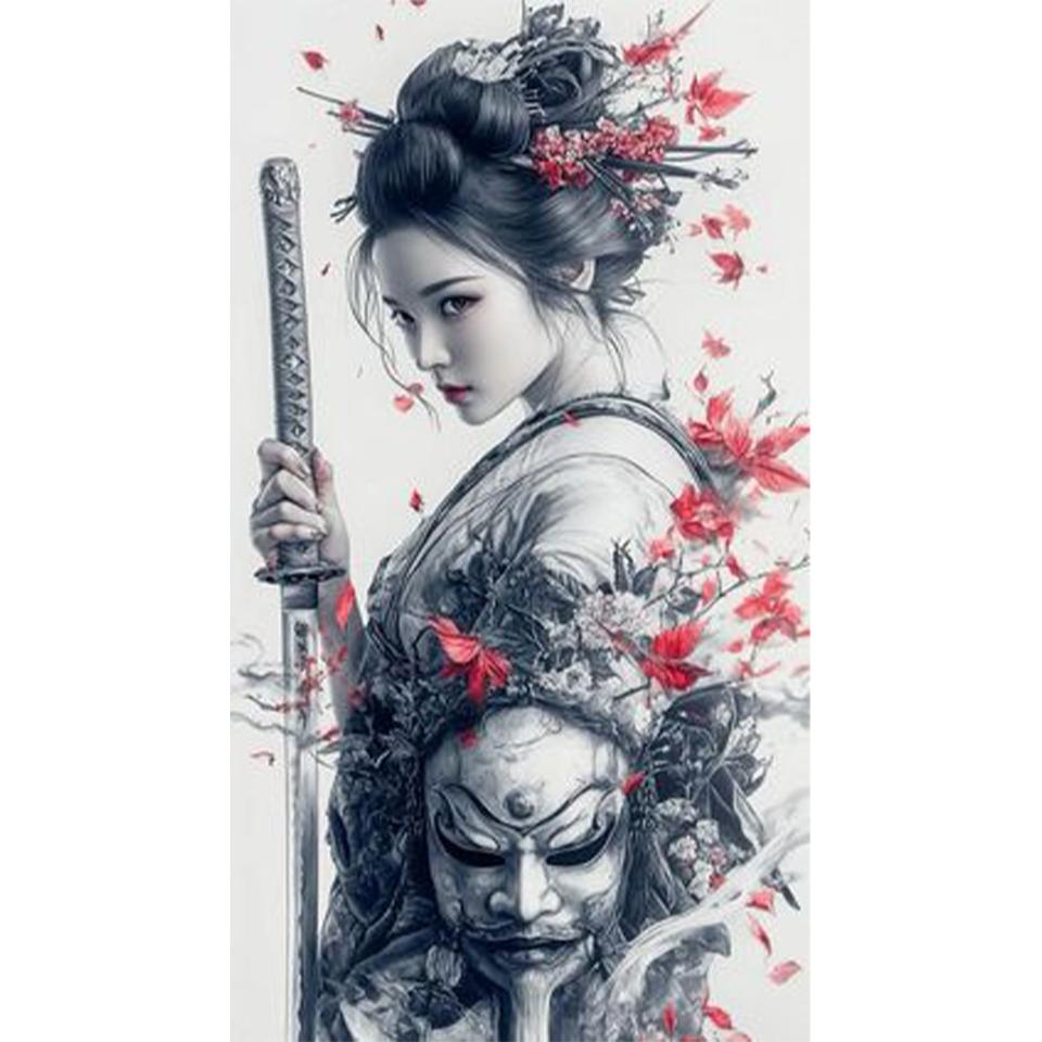 Sakura Pavilion Landscape and Japanese Women's DIY Full Diamond Decorative Painting Diamond Mosaic Cross Embroidery Set