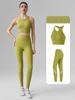 Women's Two-Piece Yoga Set: Front Zipper Racerback Tank & Seamless Anti-Curl Pants