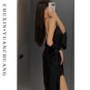 Damen Eis-Seide V-Ausschnitt Lang Pyjama-Set: Zweiteiliges ärmelloses Kleid & Überwurf für Frühling/Sommer.