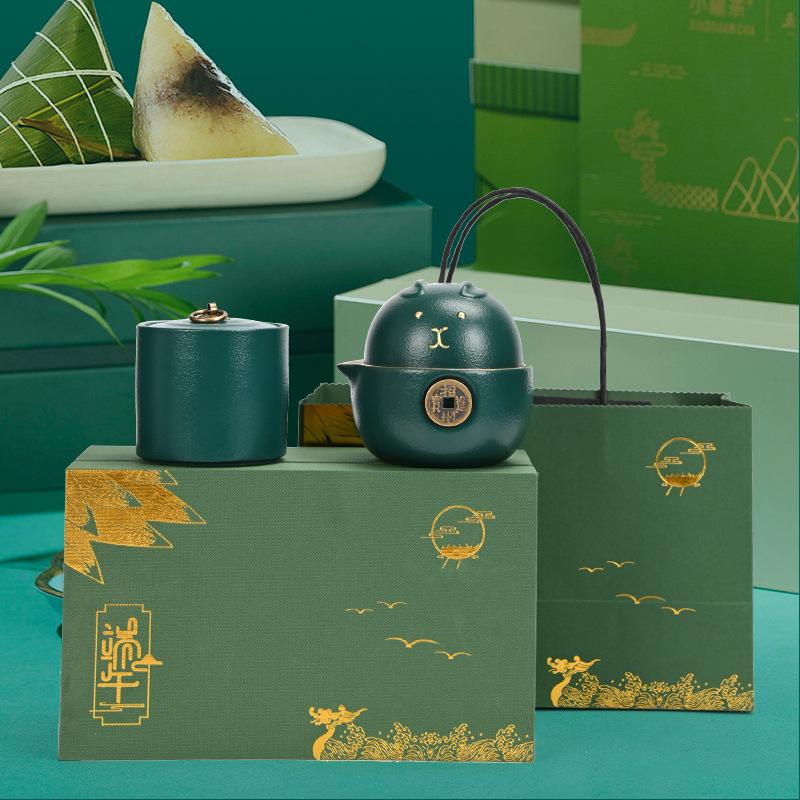 High-end Dragon Boat Festival Travel Tea Set Gift Box Set Gift Kuaike Cup One Pot Two Cups Business Gift Box