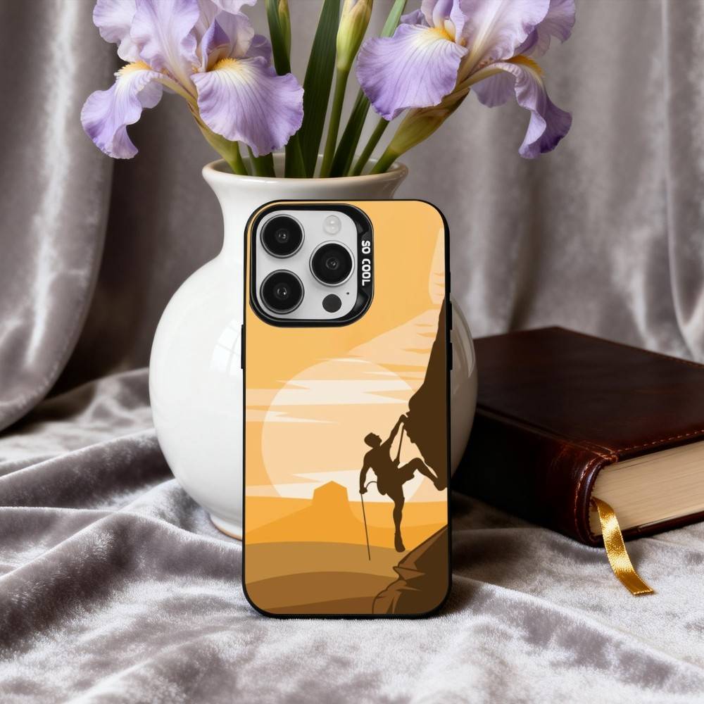 R-Rock C-Climbing Wall Art Phone Case For iPhone17,16,15,14,13,12,11 Plus,Pro Max Black Candy Silver Plated Cover