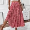 Women's Fashion Pleated Floral Print Elastic Waist Loose Splicing A Line Skirt