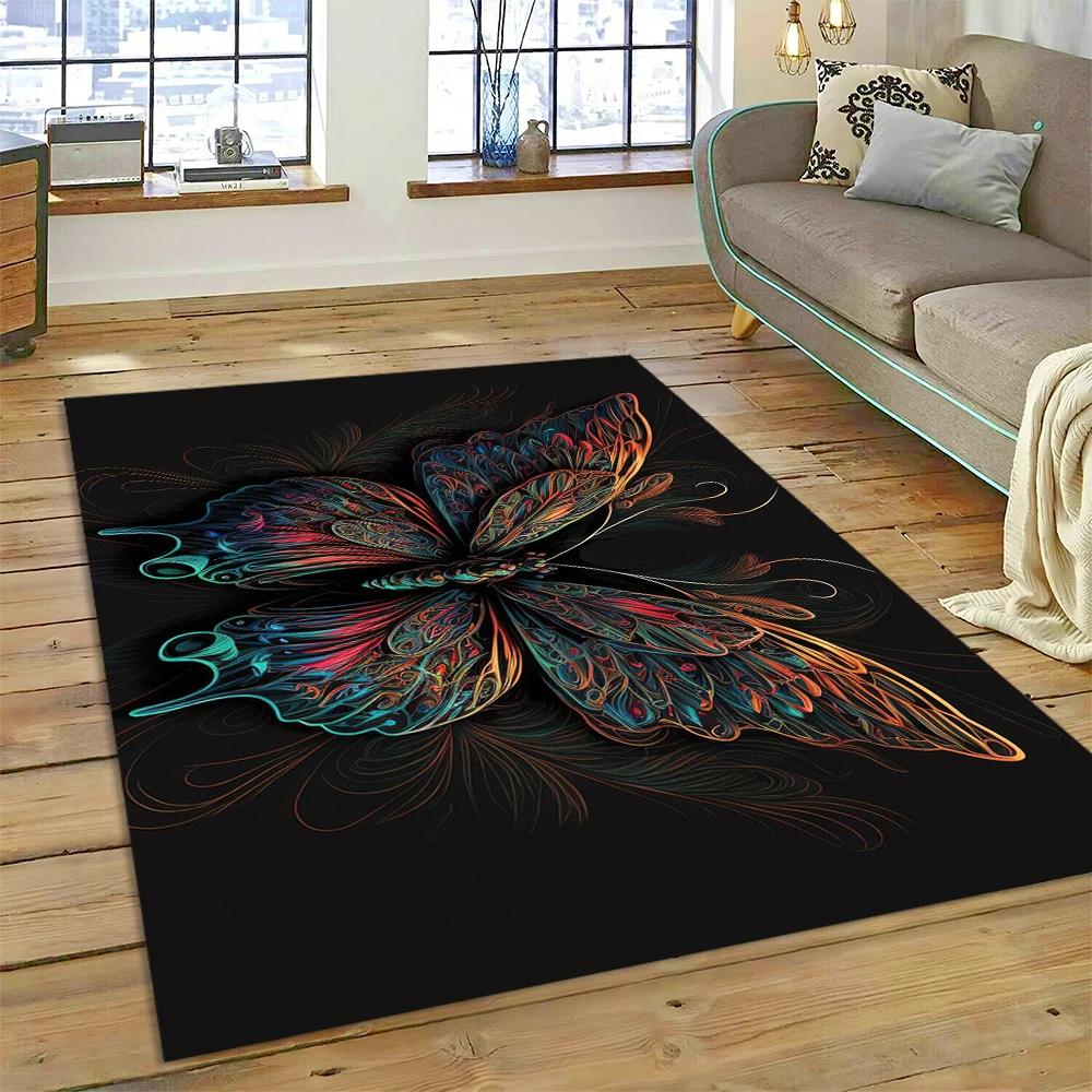 HD Fantasy Butterfly Flower Cartoon Carpet Rug for Home Living Room Bedroom Sofa Doormat Decor,Kids Area Rug Non-slip Floor Mat