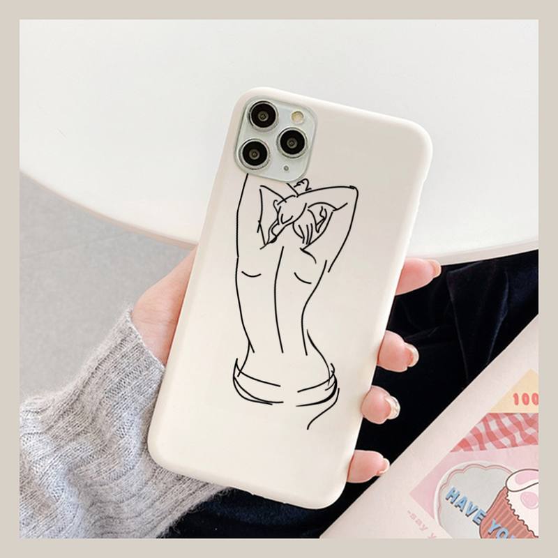 Funny Abstract Sexy Art Lines Phone Case for iPhone 11 12 13 Mini Pro Xs Max 8 7 6 6S Plus X XR Solid Candy Color Case