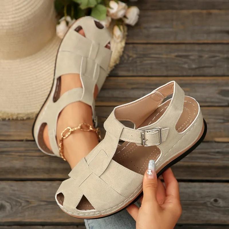 Fashion Women Slip on High Heels Sandals Comfortable Casual Beach Ankle Sandals Summer Lightweight Chunky Platform Designer Shoes Women