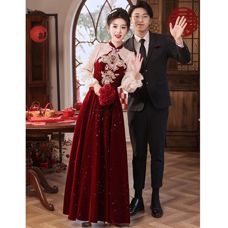 Chinese Cheongsam Toast 1011 New Bridal Wedding Temperament High Sense Autumn and Summer Red Wedding Dress Engagement Dress