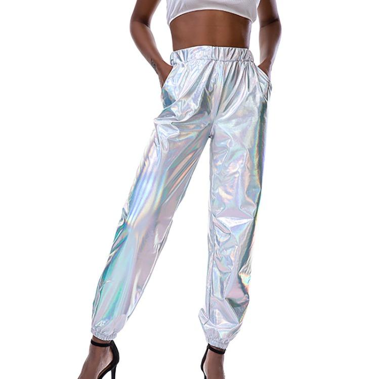Women Shiny Sports Sweatpants Loose Elastic Jogging Bottoms Stretch Leggings Casual Long Disco Clubwear Party Leisure Comfort Fit Trousers
