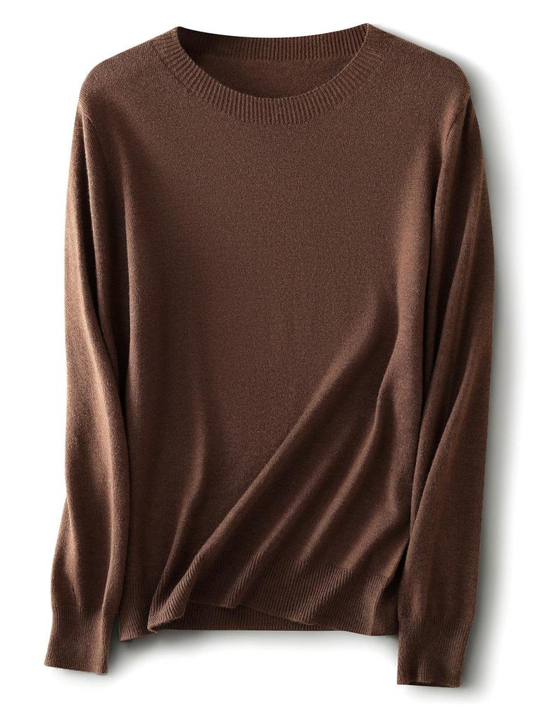Women's Solid Color Wool Pullover Sweater - Round Neck, Long Sleeve, Versatile Base Layer Knitwear