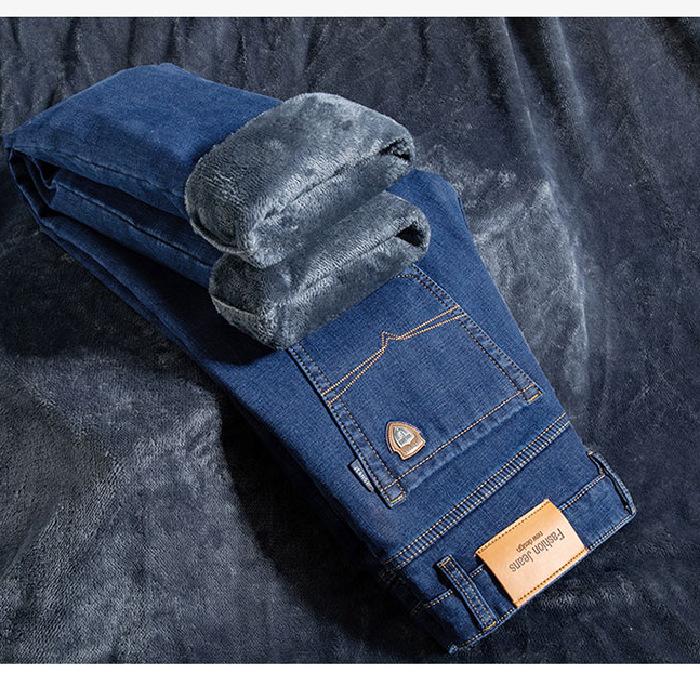 High waist deep jeans autumn and winter new velvet thickened medium loose straight tube medium and old pants