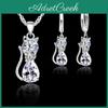 Real Sterling Color 925 Silver Jewelry Sets For Woman Girls Shining Austrian Crystal Cute Cat Pendant Necklace Huggie Earring