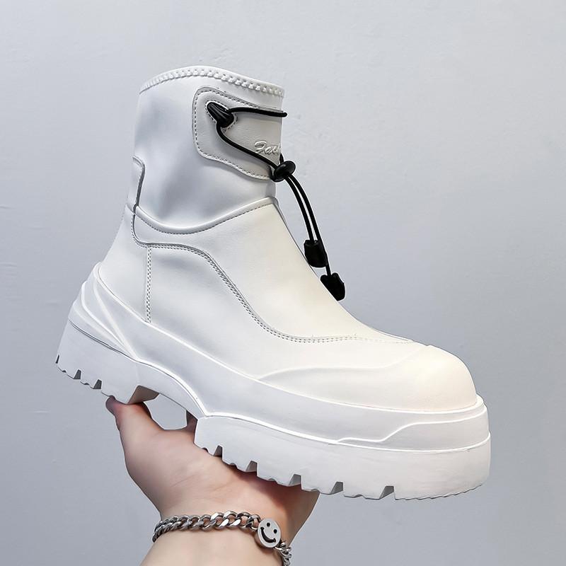 

Модные мужские ботинки в корейском стиле из натуральной кожи, черные туфли на платформе, красивые ковбойские ботильоны, весна-осень, botas hombre 270 белый