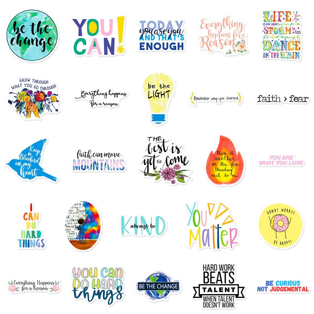 50 Inspirational Text Stickers Cute Cartoon Inspirational Fairy Text Language Motto DIY Graffiti Stickers